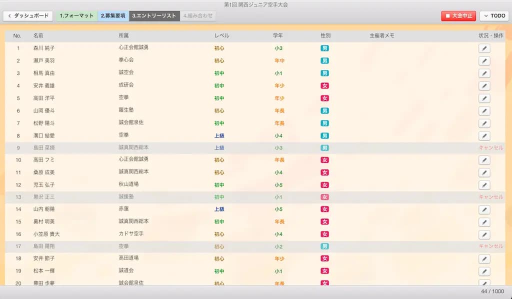 エントリーリスト